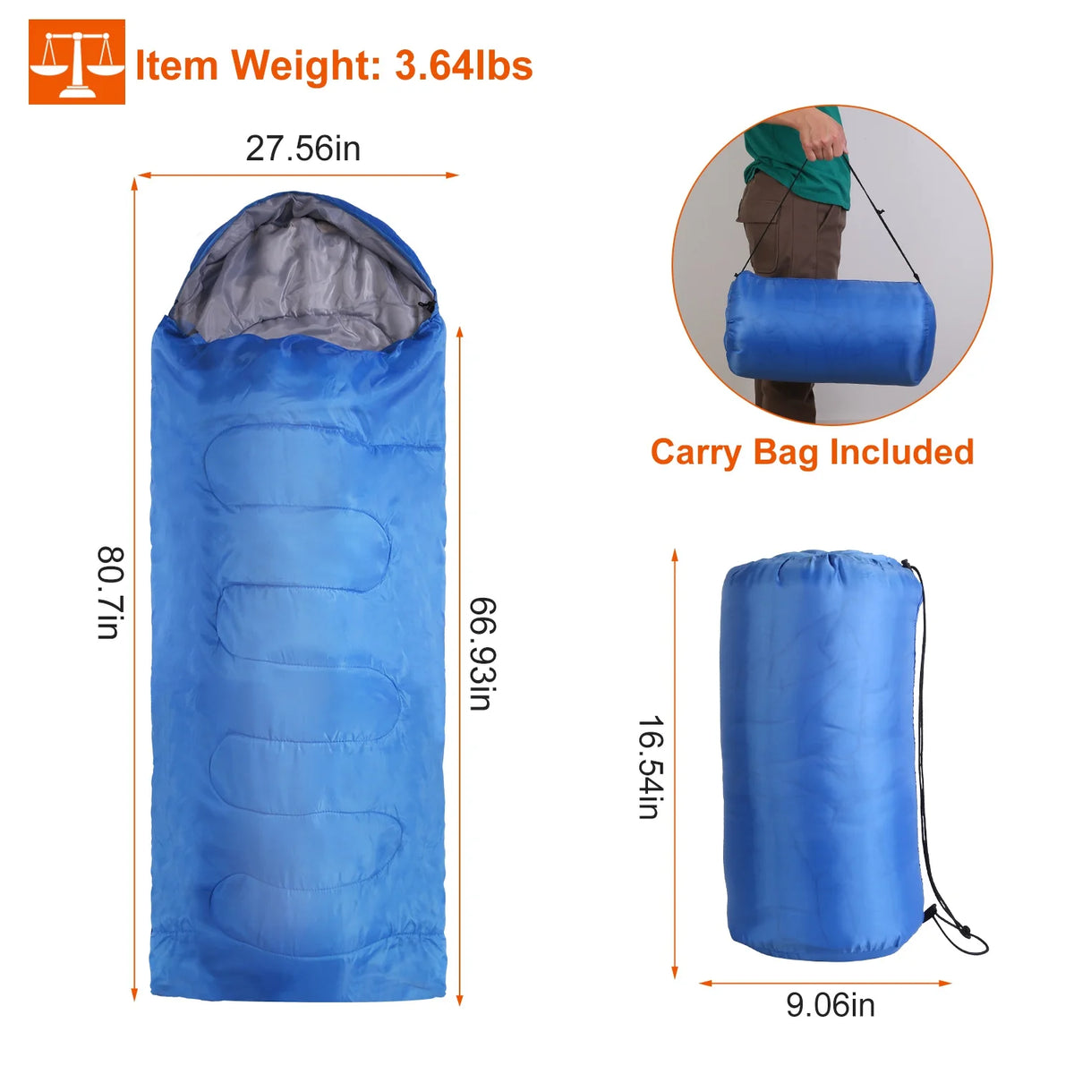 Royal Blue Backpacking Sleeping Bag with Carry Bag X7592