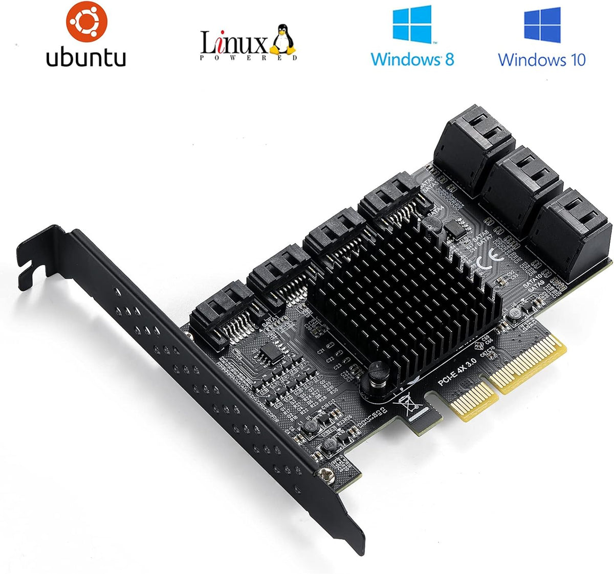 PCIE 4X SATA Card 10 Ports, 6 Gbps SATA 3.0 Controller PCIe Expansion Card, Non-Raid, with Low Profile Bracket and 10 SATA Cables U717