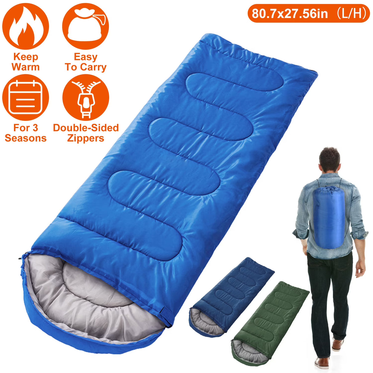 Royal Blue Backpacking Sleeping Bag with Carry Bag X7592