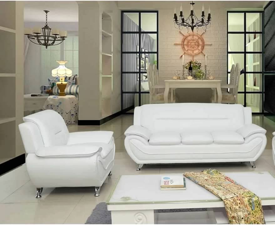 White Leatherette Sofa Set Chair X213