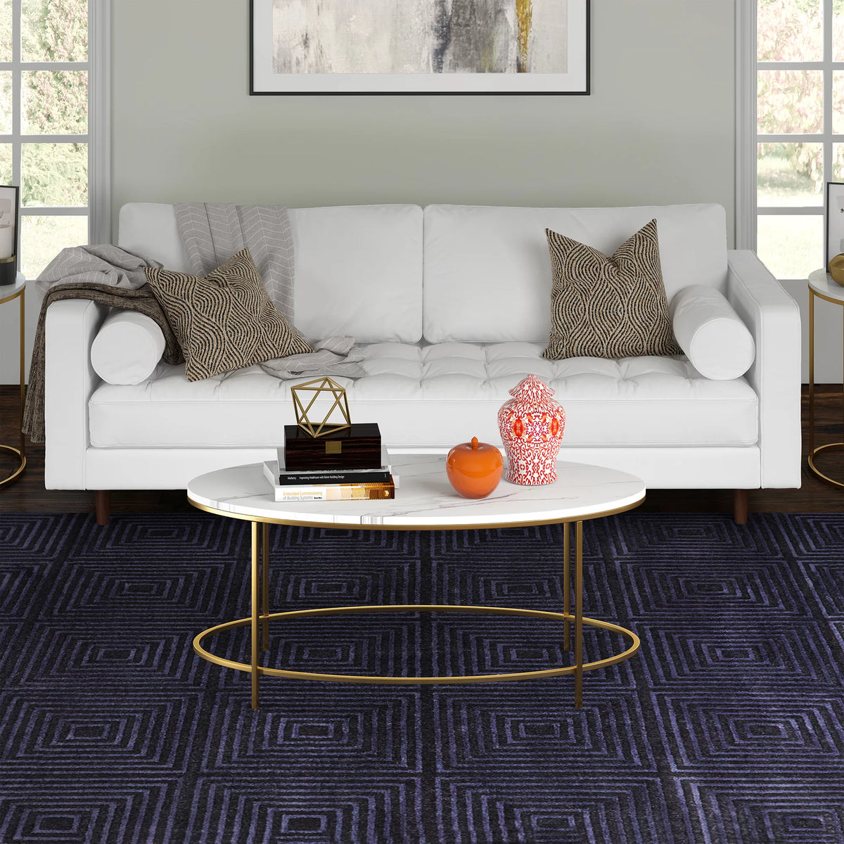 42" Wide Oval Coffee Table with Faux Marble Top E200781