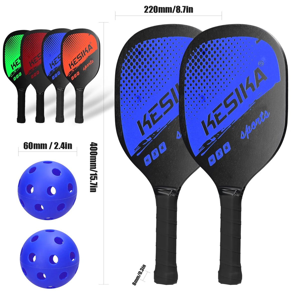 Pickleball Paddle Set 2 Rackets & 4 Balls with Carrying Bag B1905