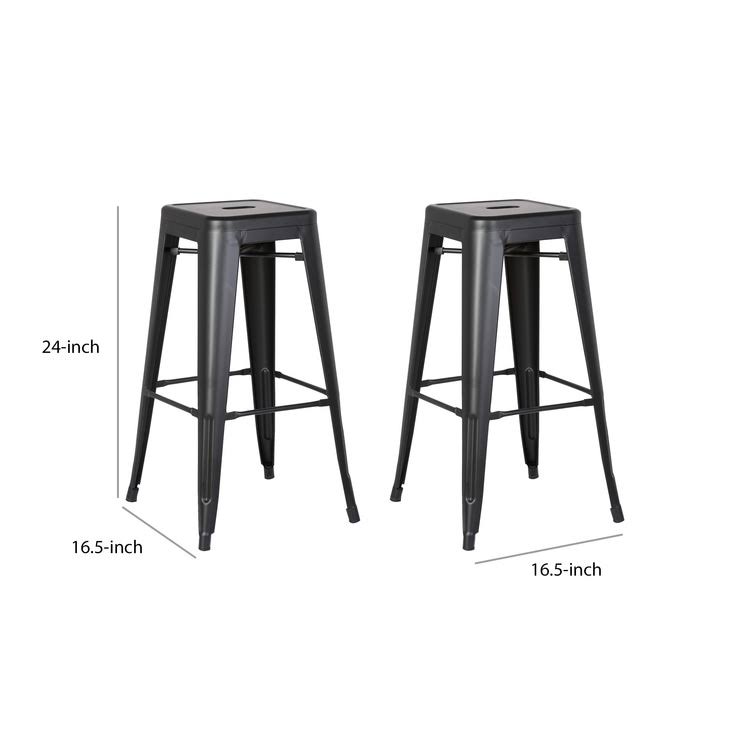 Square Wooden Counter Stool with Metal Legs Distressed White - Set of 2 Y58837