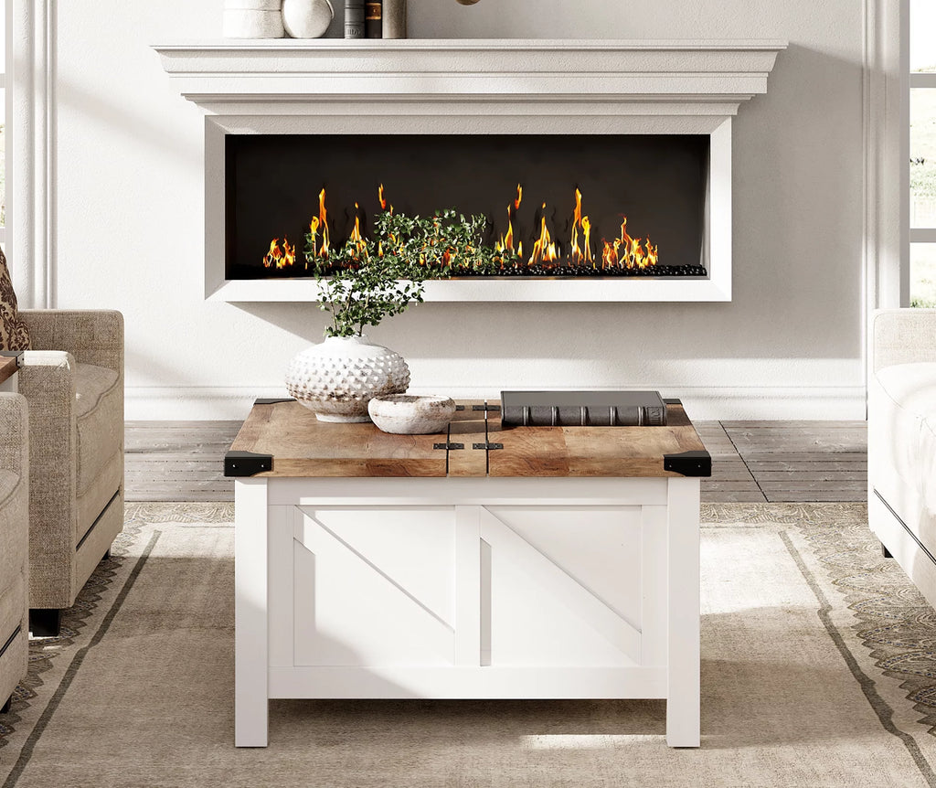 White Square Lift-Top Coffee Table with Hidden Storage P17606