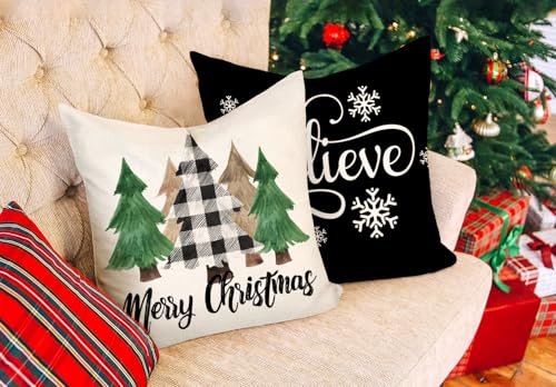 Buffalo Check 18x18 Set of 4 Red Black Throw Pillow Covers D55263