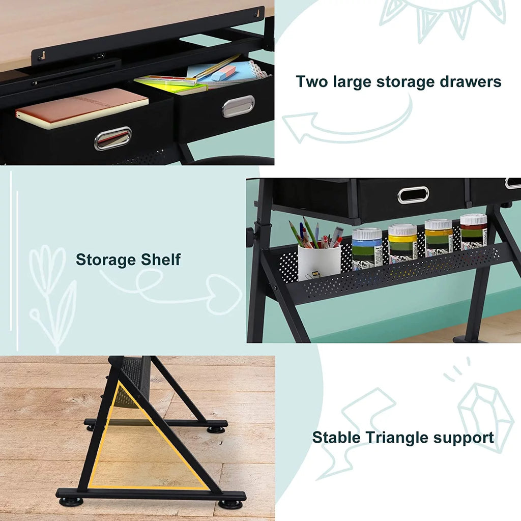 Height Adjustable Drafting Table with Stool and Storage Drawer A897240