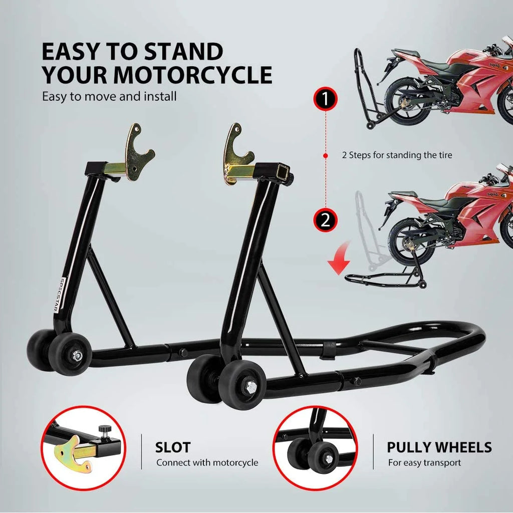 Heavy Duty Motorcycle Rear Wheel Lift Sport Bike Swingarm Spool Paddock Stand Combo J51232
