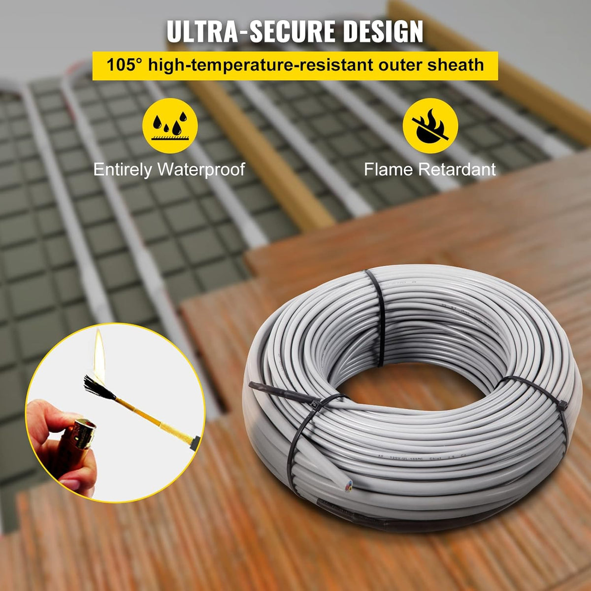 128.8 Square Feet Waterproof Insulated Floor Heating Cable with Temperature Control Panel Z718