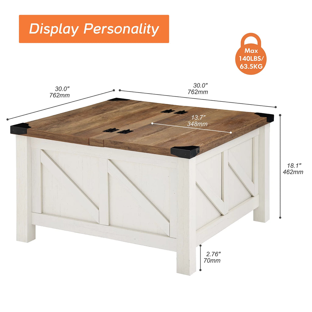 White Square Lift-Top Coffee Table with Hidden Storage P17606