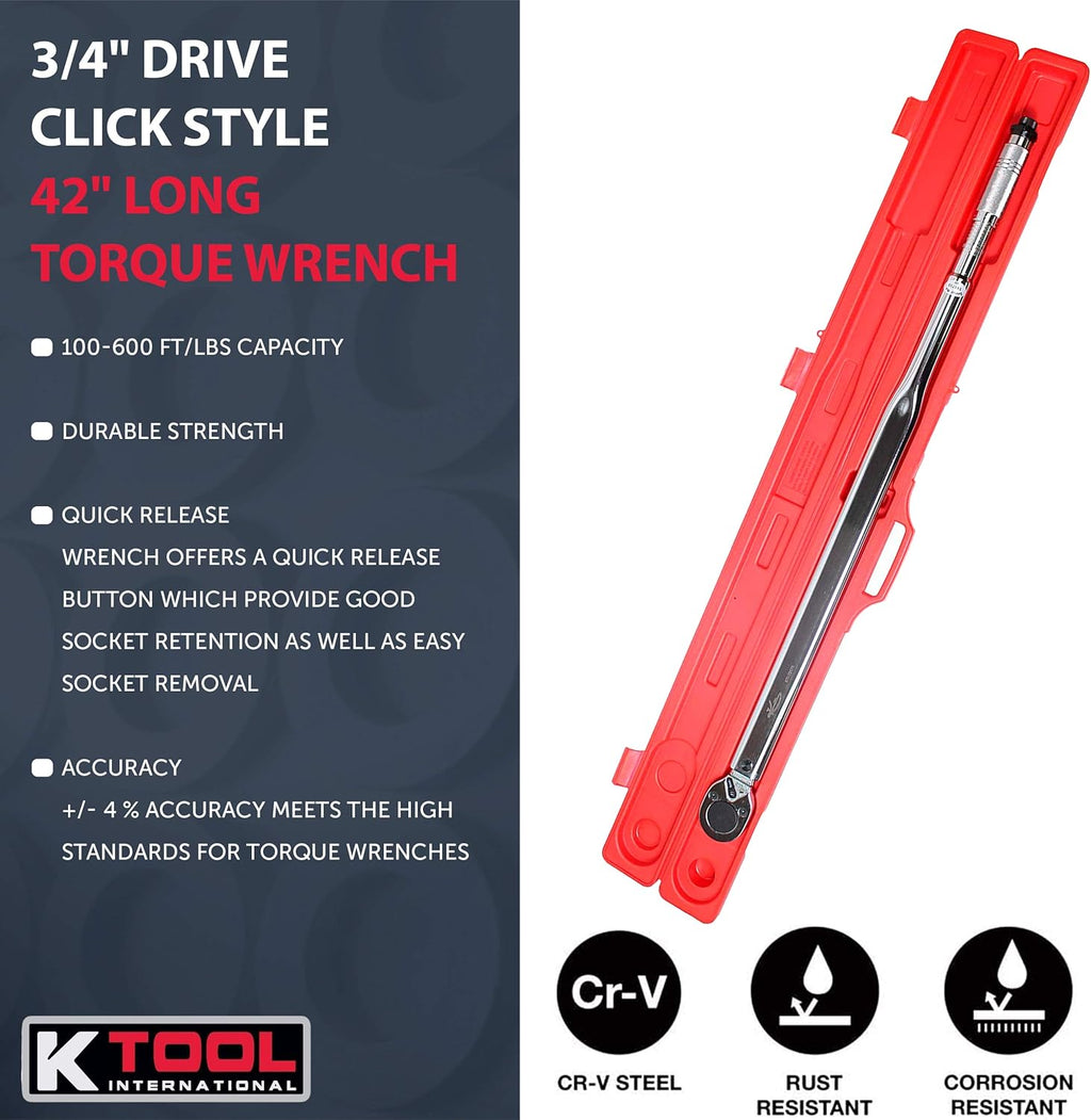 3/4 Drive Click Style 42 Long Torque Wrench, 100-600 ft/lbs D4797