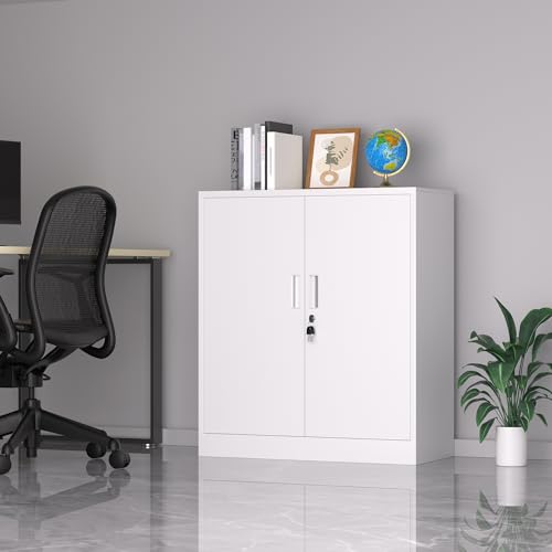 Black Metal Storage Cabinet with Locking Doors and 2 Adjustable Shelves Y3749