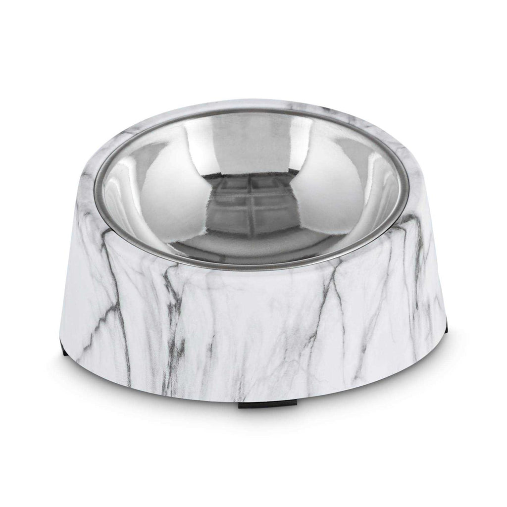 Slanted Marble-Print Stainless-Steel Dog Bowl Set G42900