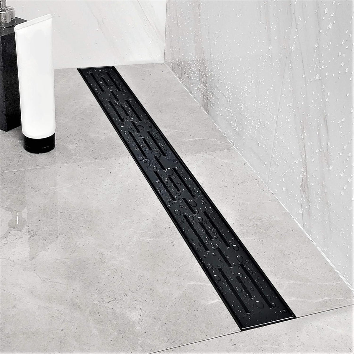 24 in Rectangular Linear Shower Drain with Brickwork Pattern Grate, Brushed 304 Stainless Steel, Black Pack of 2 A32596