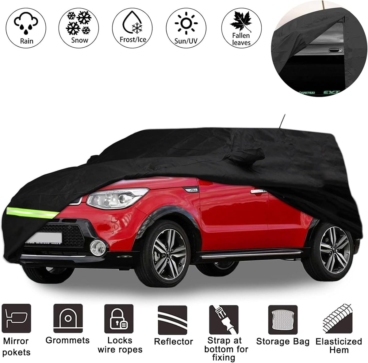 Waterproof Car Cover for Kia Soul, 190T, Black, Pack of 2 A808209