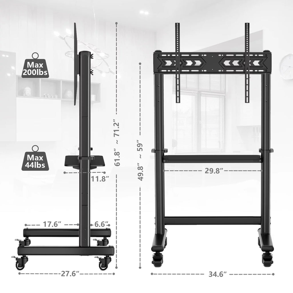 Black Rolling Mobile TV Stand for 55 to 90 inch Flat Screen TVs F86819