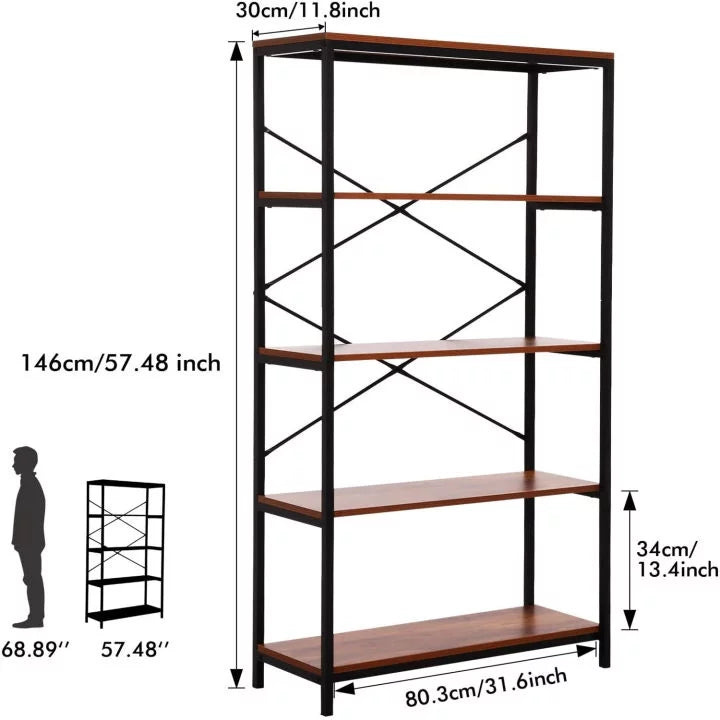 5-Tier Wood and Metal Bookshelf Y4792