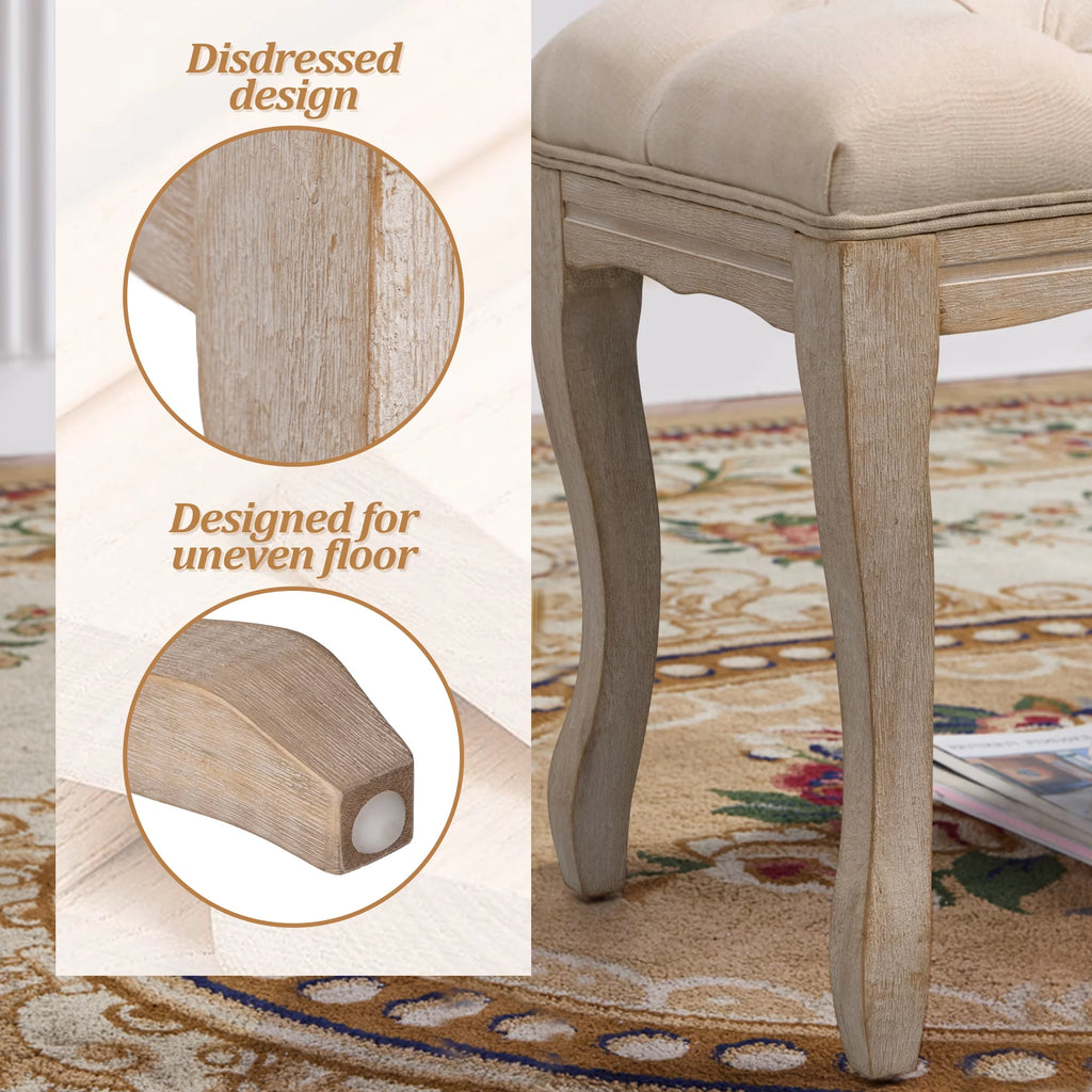 Beige Upholstered Wood Bed Bench U249003
