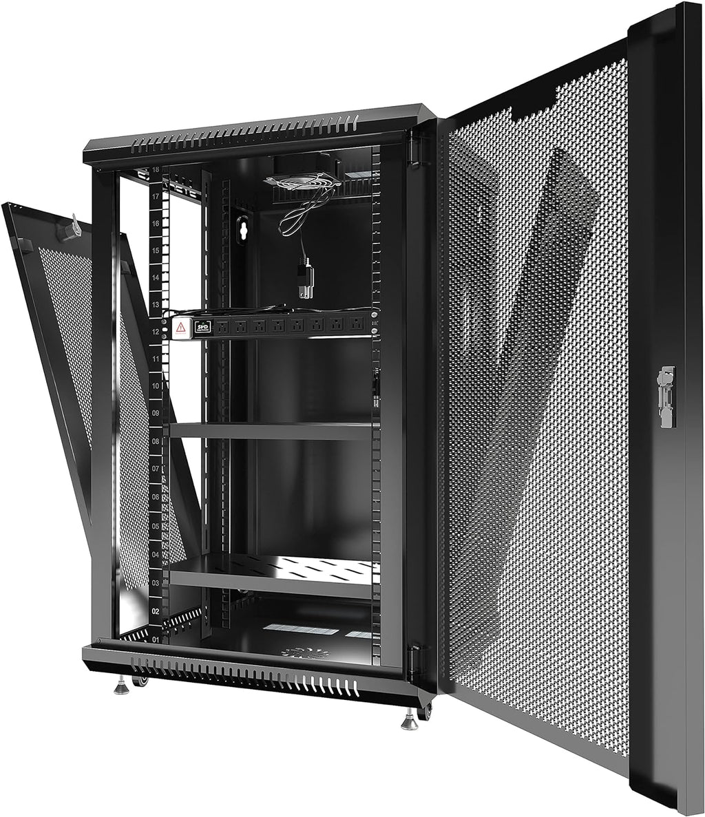 Wall Mount Server Rack Locking Network Cabinet 18 U Vented Enclosure with Casters Shelf H6916