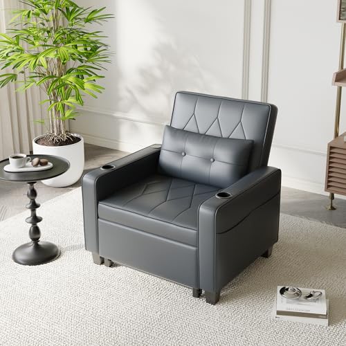 Black Leather Convertible Sofa Chair Bed H714393