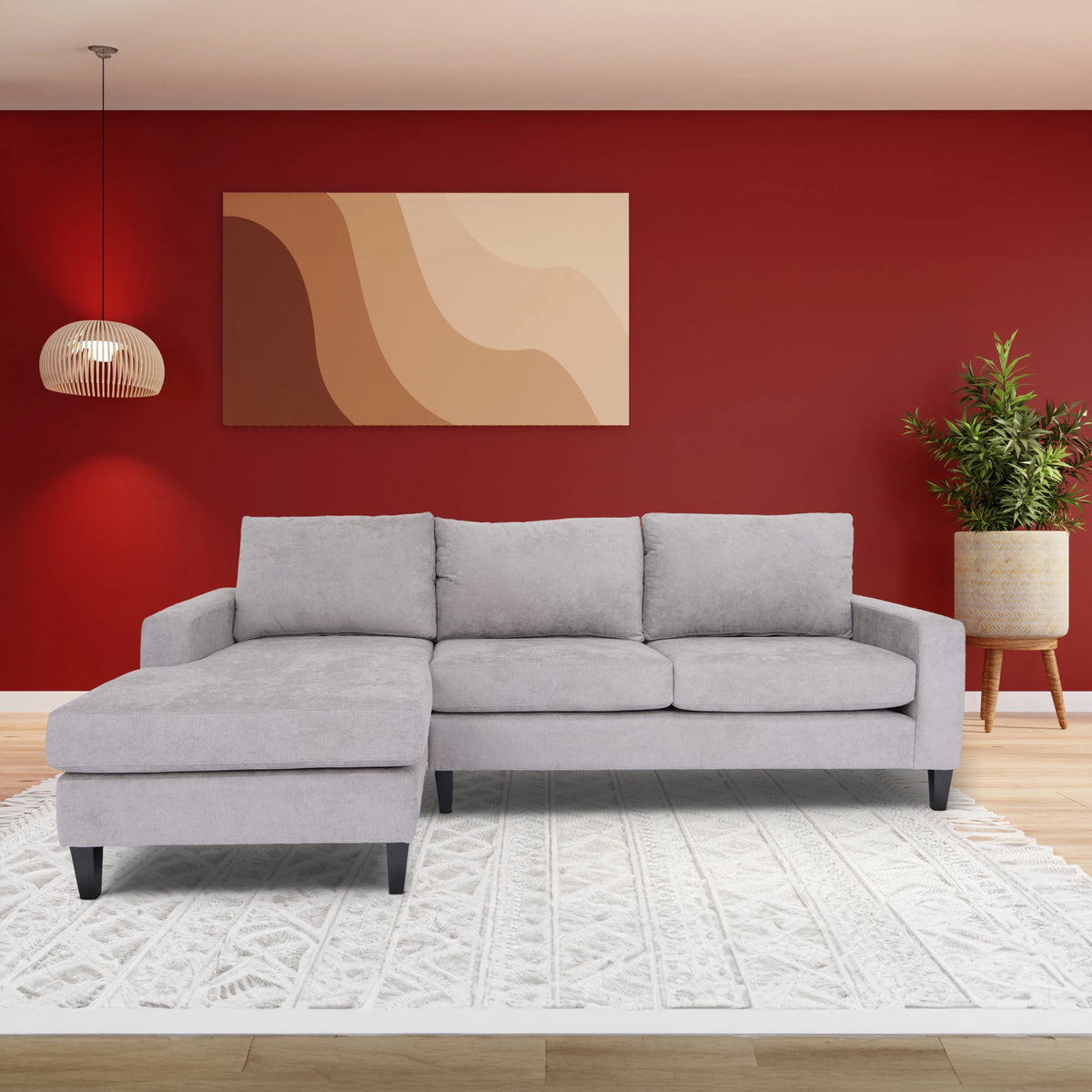 Grey L Shaped Sectional Sofa with Solid Wood Frame A6941