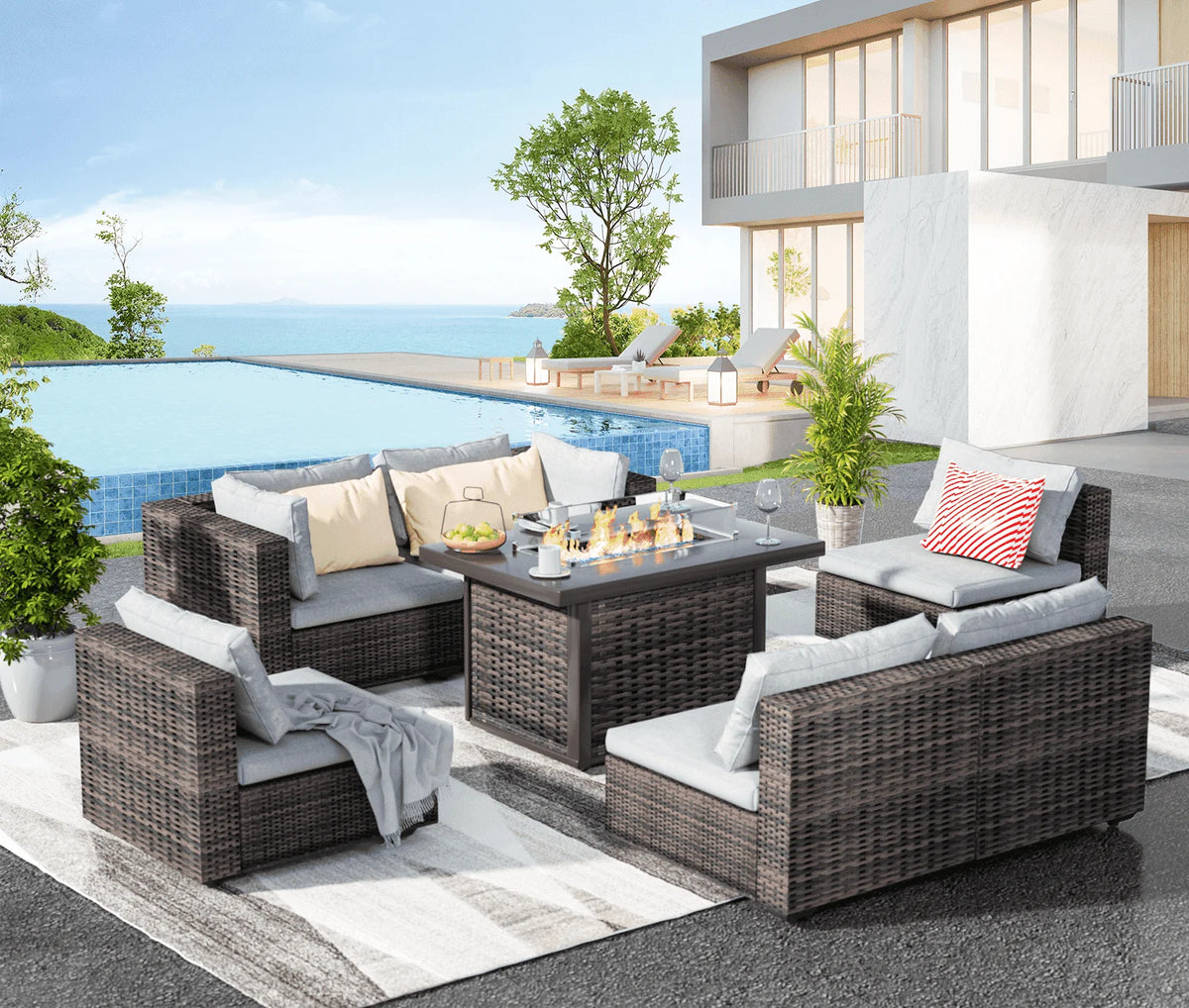 Blue Wicker Sectional Sofa P52828
