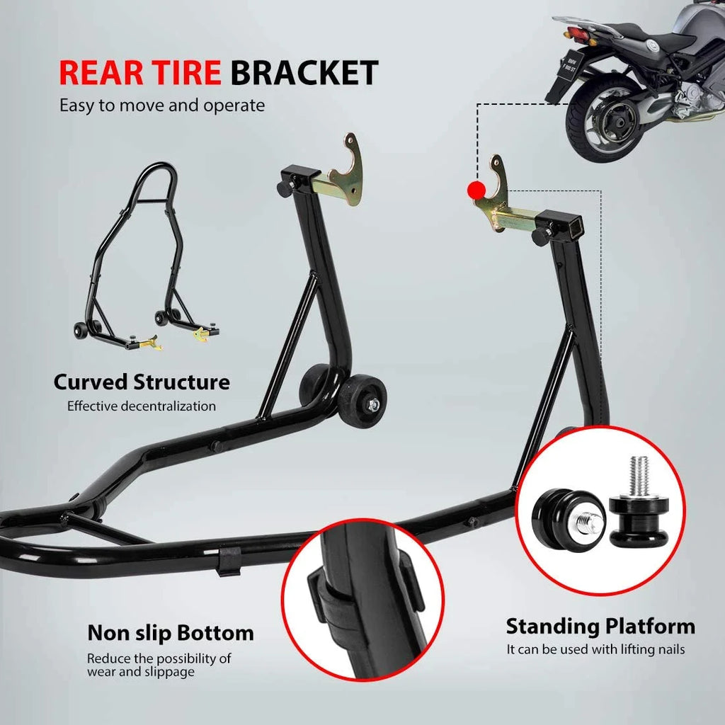 Heavy Duty Motorcycle Rear Wheel Lift Sport Bike Swingarm Spool Paddock Stand Combo J51232