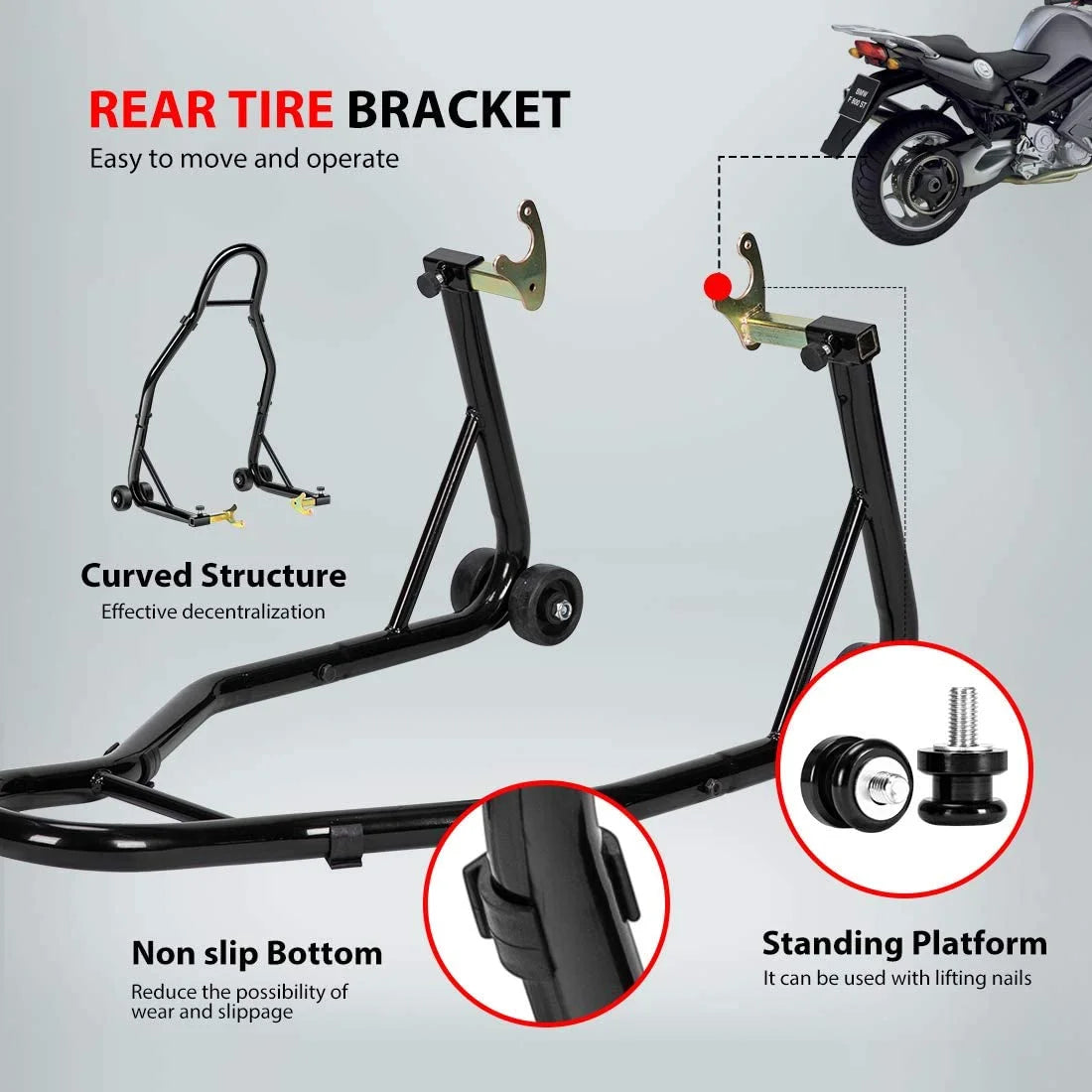 Heavy Duty Motorcycle Rear Wheel Lift Sport Bike Swingarm Spool Paddock Stand Combo J51232