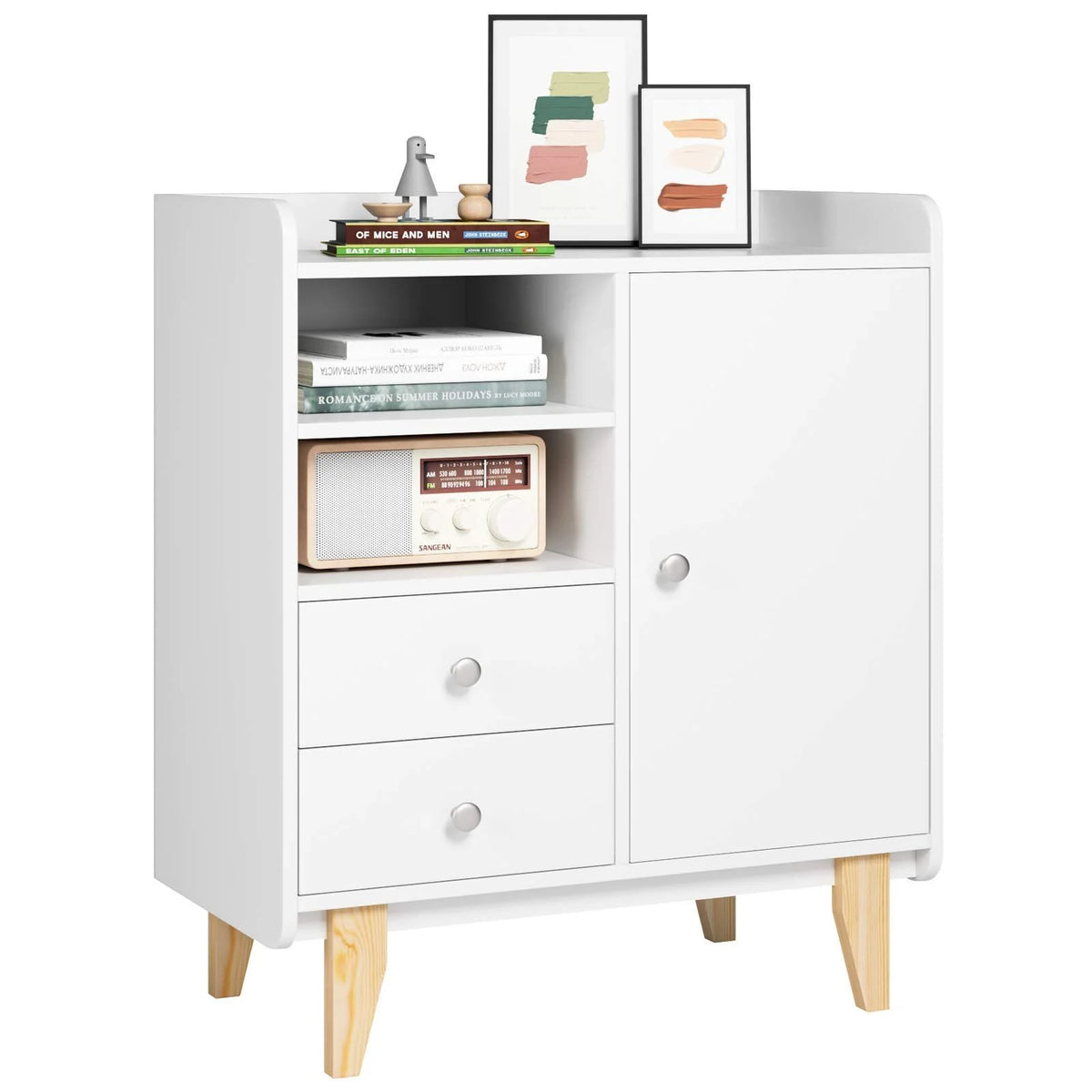 White Wooden Floor Storage Cabinet with Door and Drawers B9293
