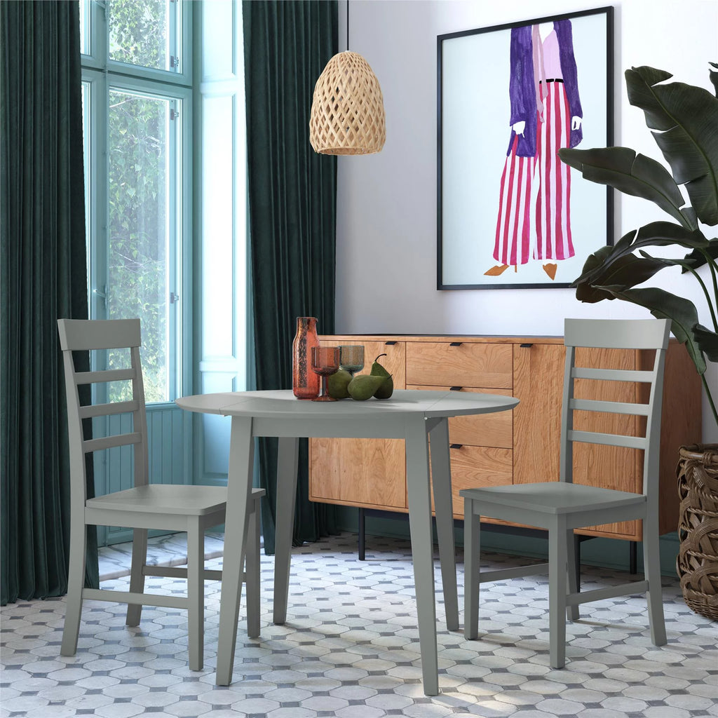 3-Piece Wood Dining Set with Double Drop Leaf Gray I991508