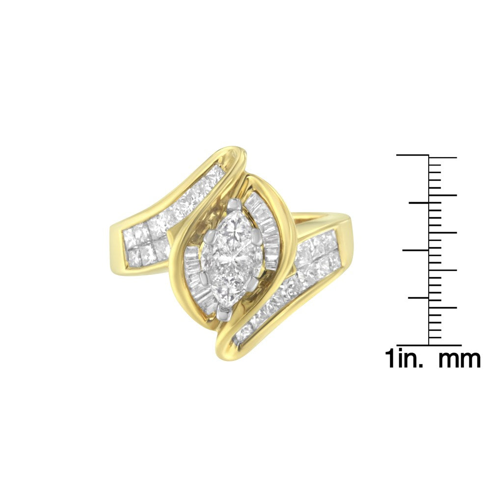14K Yellow Gold Diamond Marquise Shaped Ring P4564