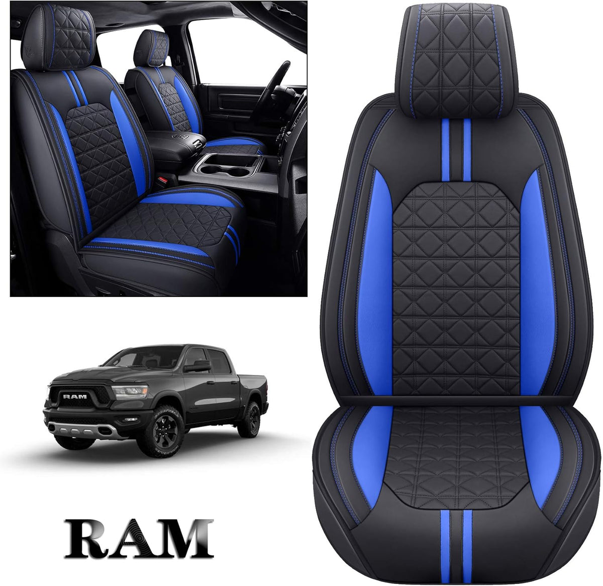 Black-White Waterproof Faux Leather Front Seat Covers V49799