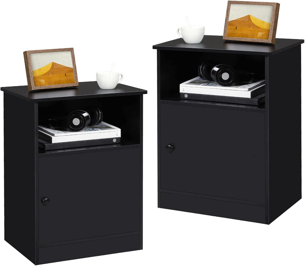 Black Set of 2 Nightstand with Cabinet and Open Drawers T69442