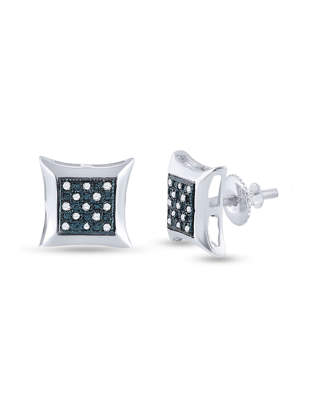 Sterling Silver Blue Enhanced Diamond Kite Earrings 1/12 Cttw X24815