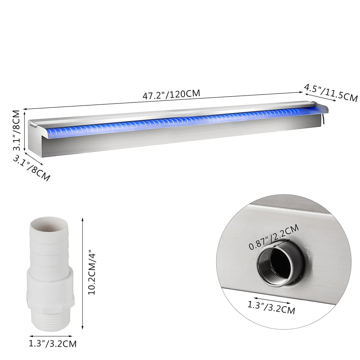 Stainless Steel Pool Waterfall with LED Strip Light T4365