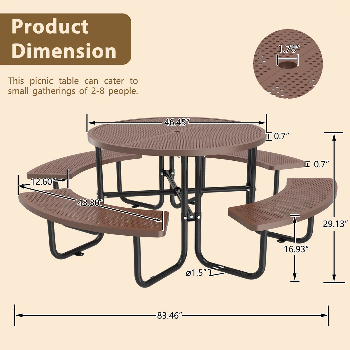 46'' Steel Round Picnic Table with Umbrella Hole C796