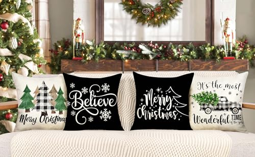 Buffalo Check 18x18 Set of 4 Red Black Throw Pillow Covers D55263