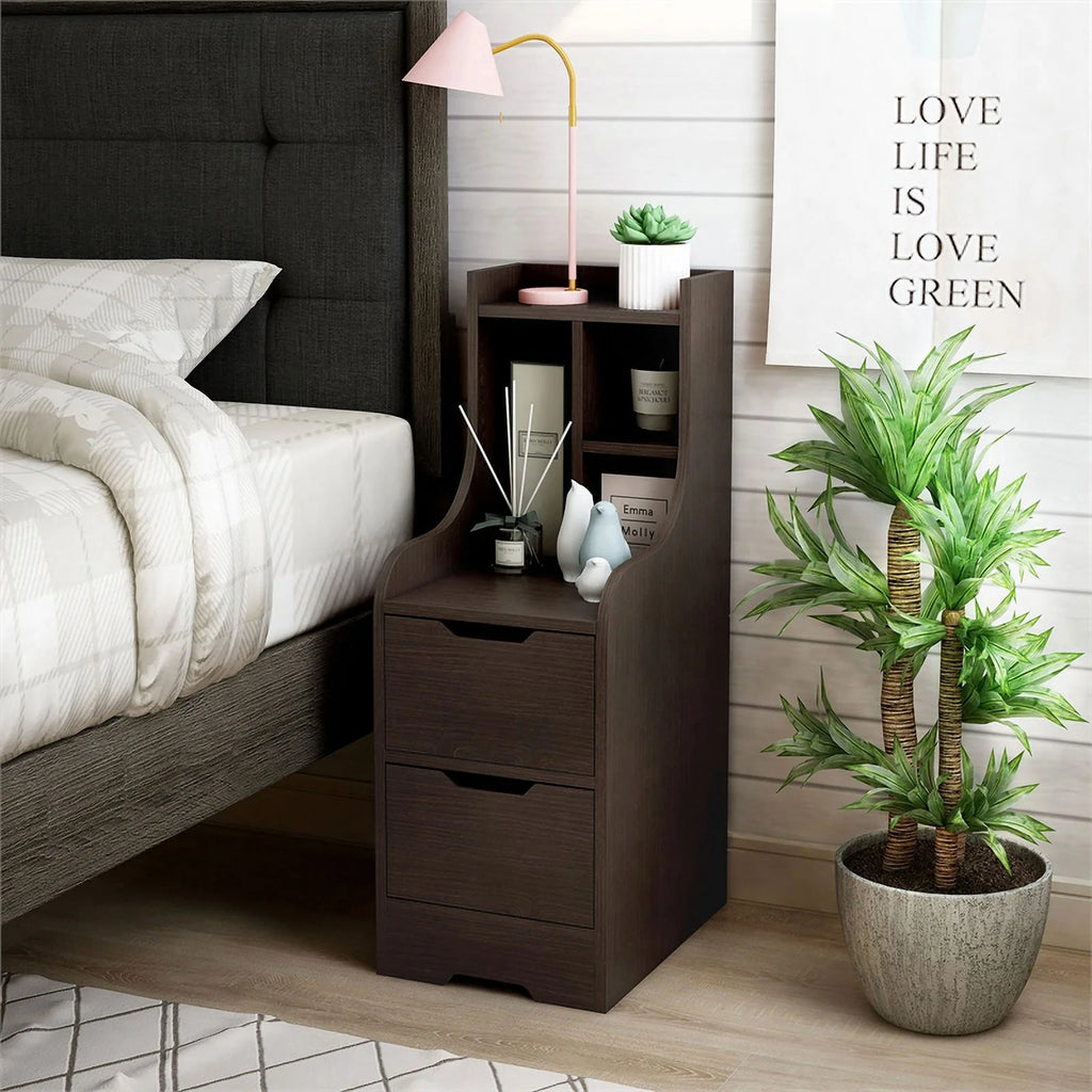 Walnut Wood 2-Drawer Nightstand with Open-Shelf X359