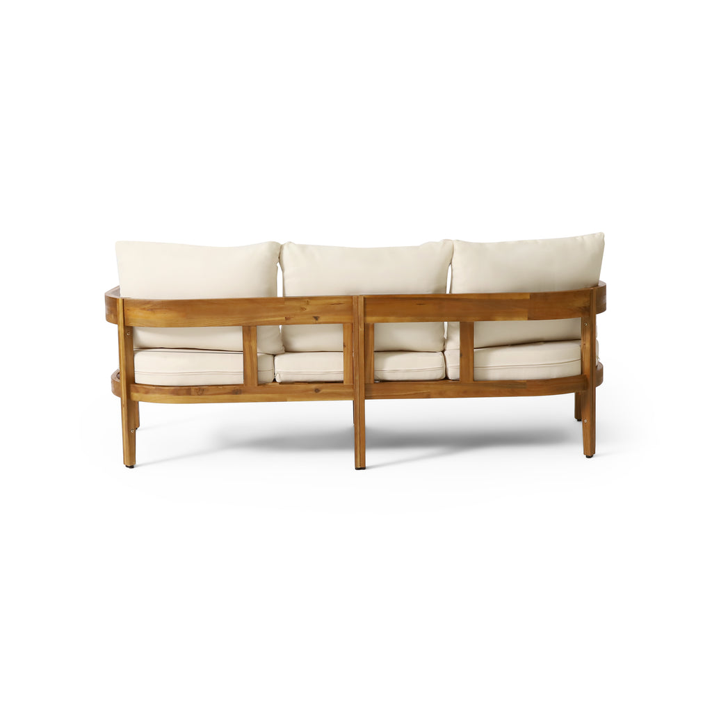 Beige Acacia Wood 3 Seater Sofa Chat Set with Ottoman K513673