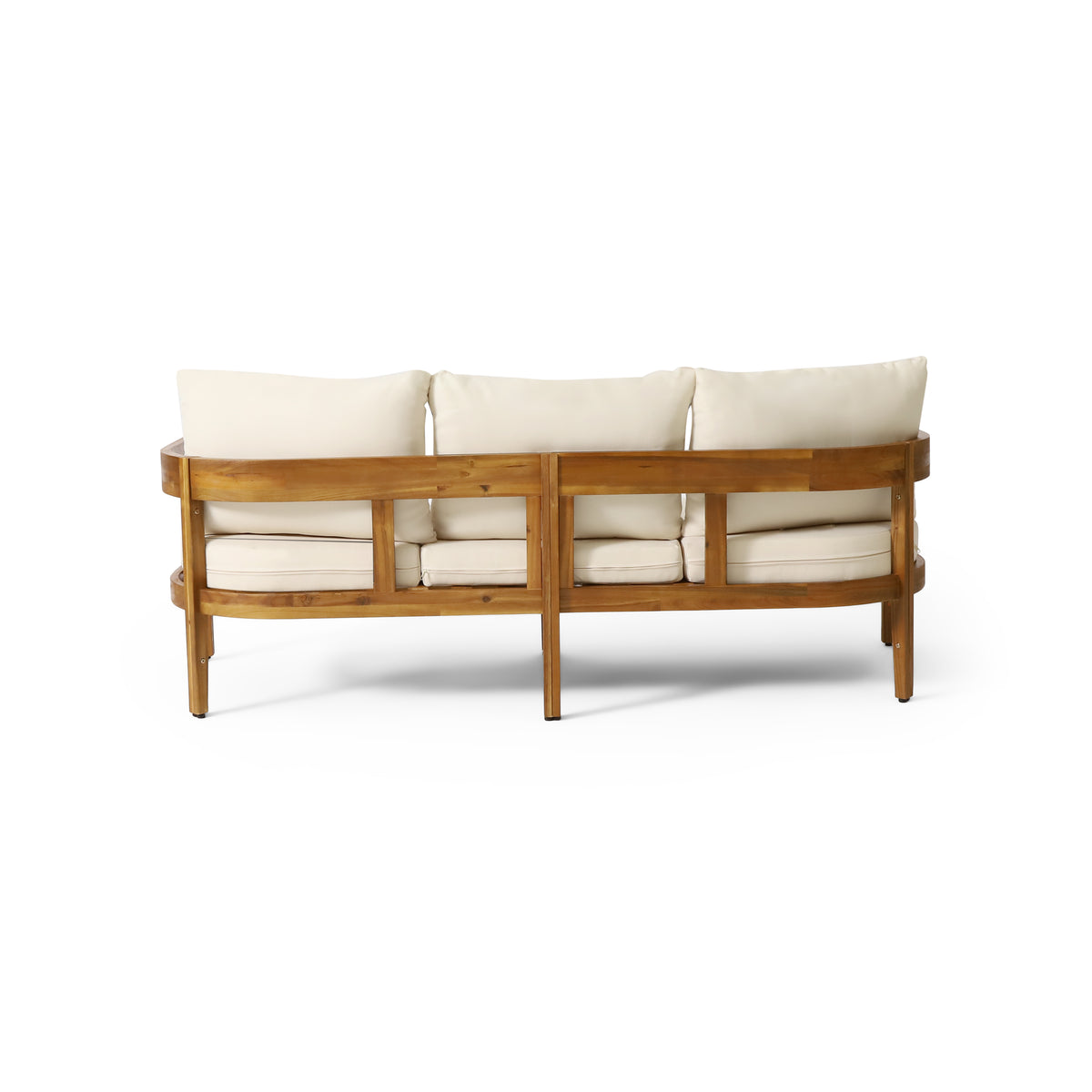 Beige Acacia Wood 3 Seater Sofa Chat Set with Ottoman K513673
