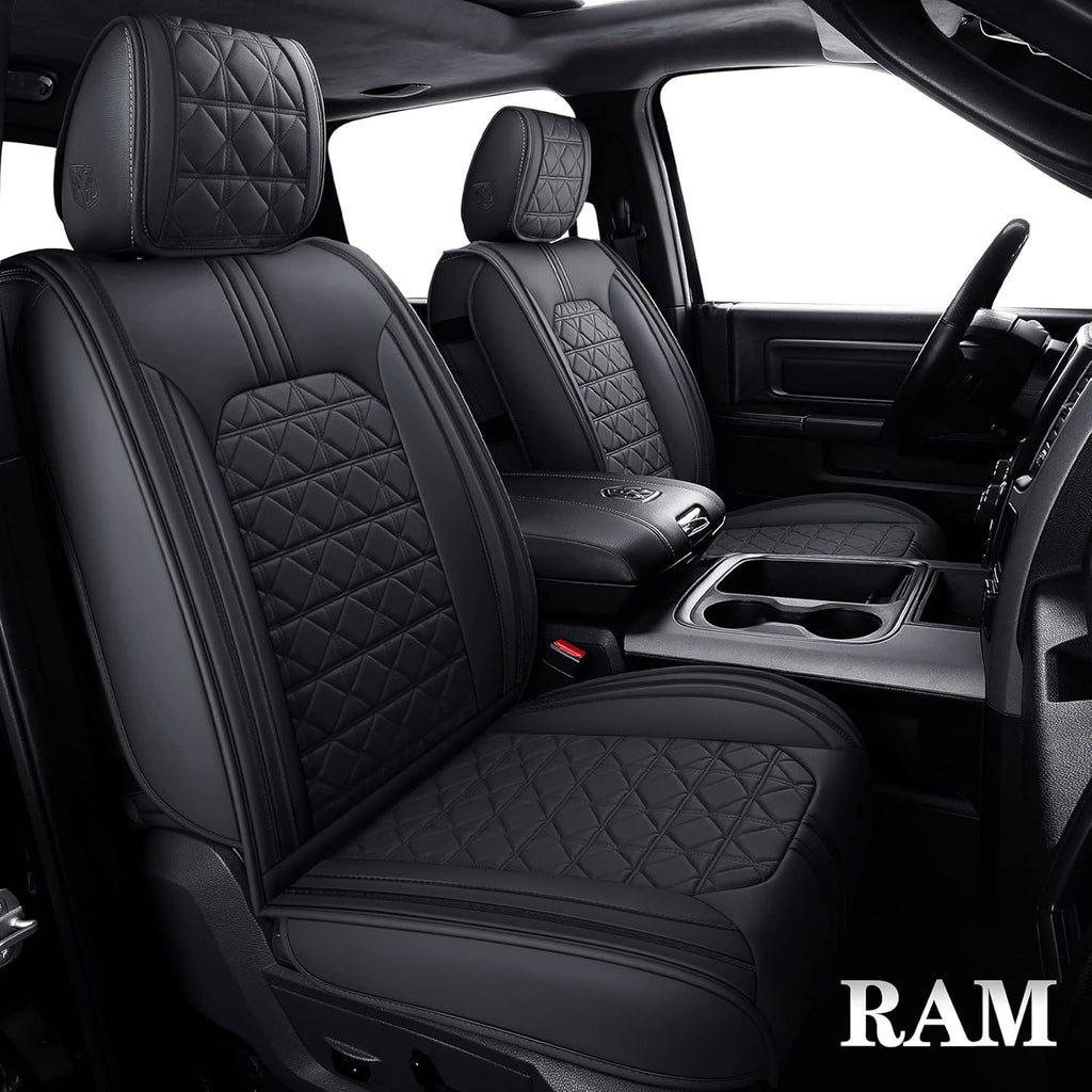 Black-White Waterproof Faux Leather Front Seat Covers V49799