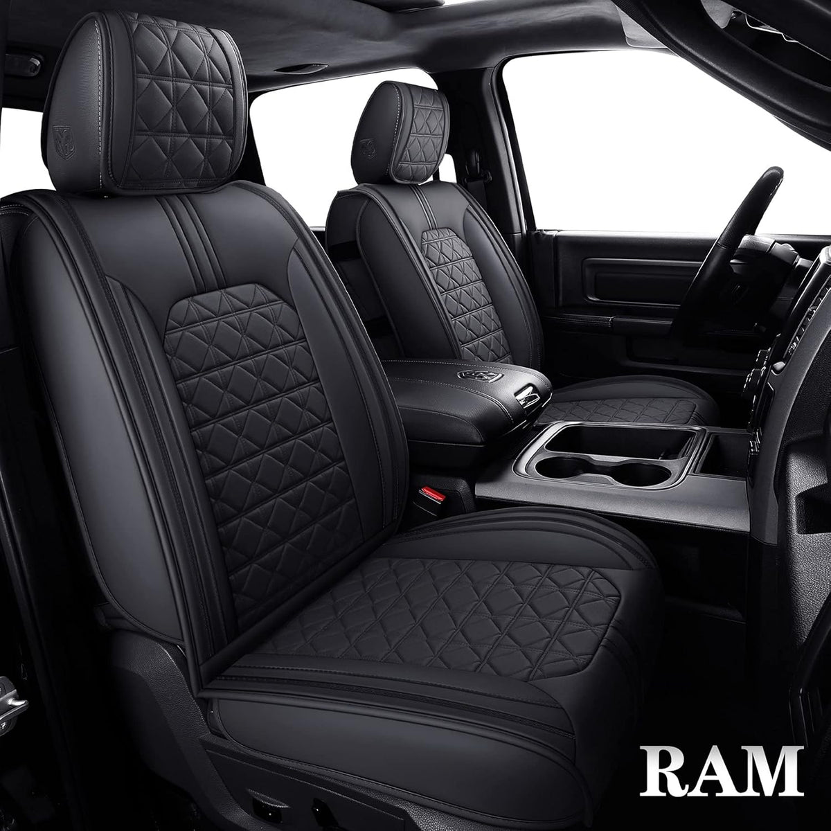 Black-White Waterproof Faux Leather Front Seat Covers V49799