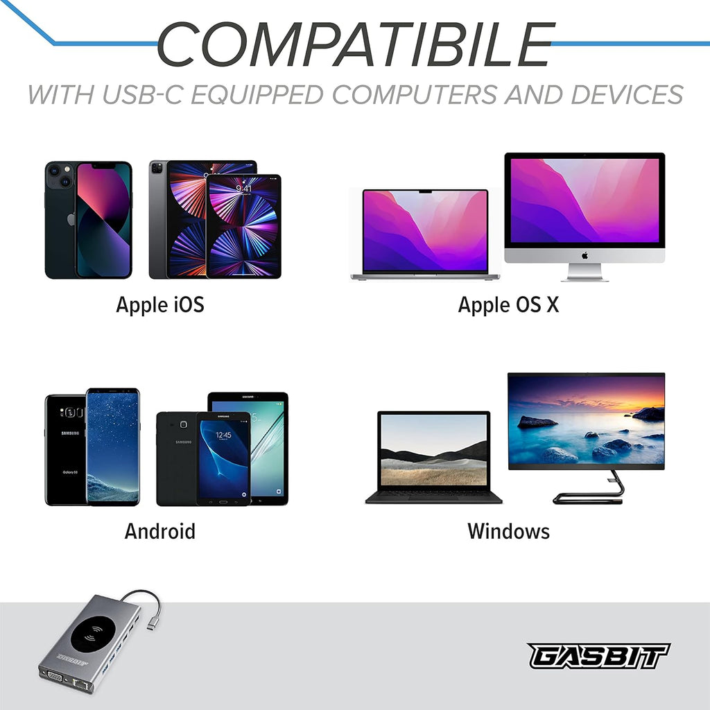 15-in-1 USB C Hub Multiport Adapter with Wireless Phone Charger H1114