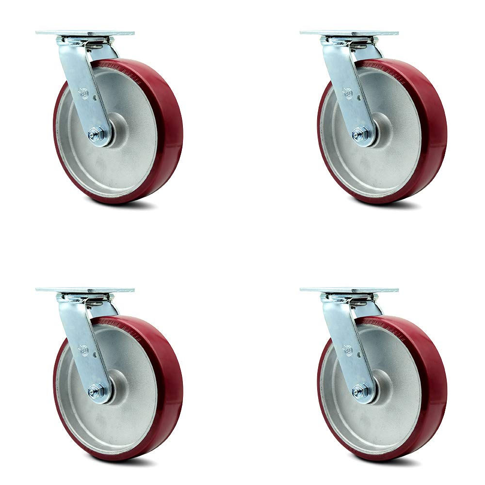 Rigid Top Plate Caster with 6" x 2" Maroon Wheel, 1200 lbs Capacity, Pack of 2 B306