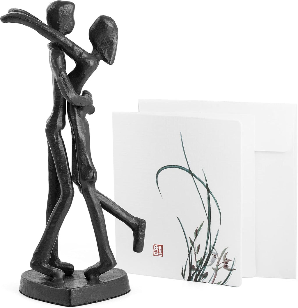 Iron Sculpture Romantic Couple Statue with Blank Greeting Card N5057