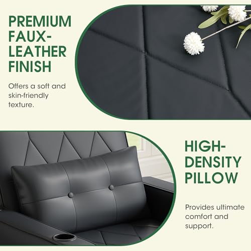 Black Leather Convertible Sofa Chair Bed H714393