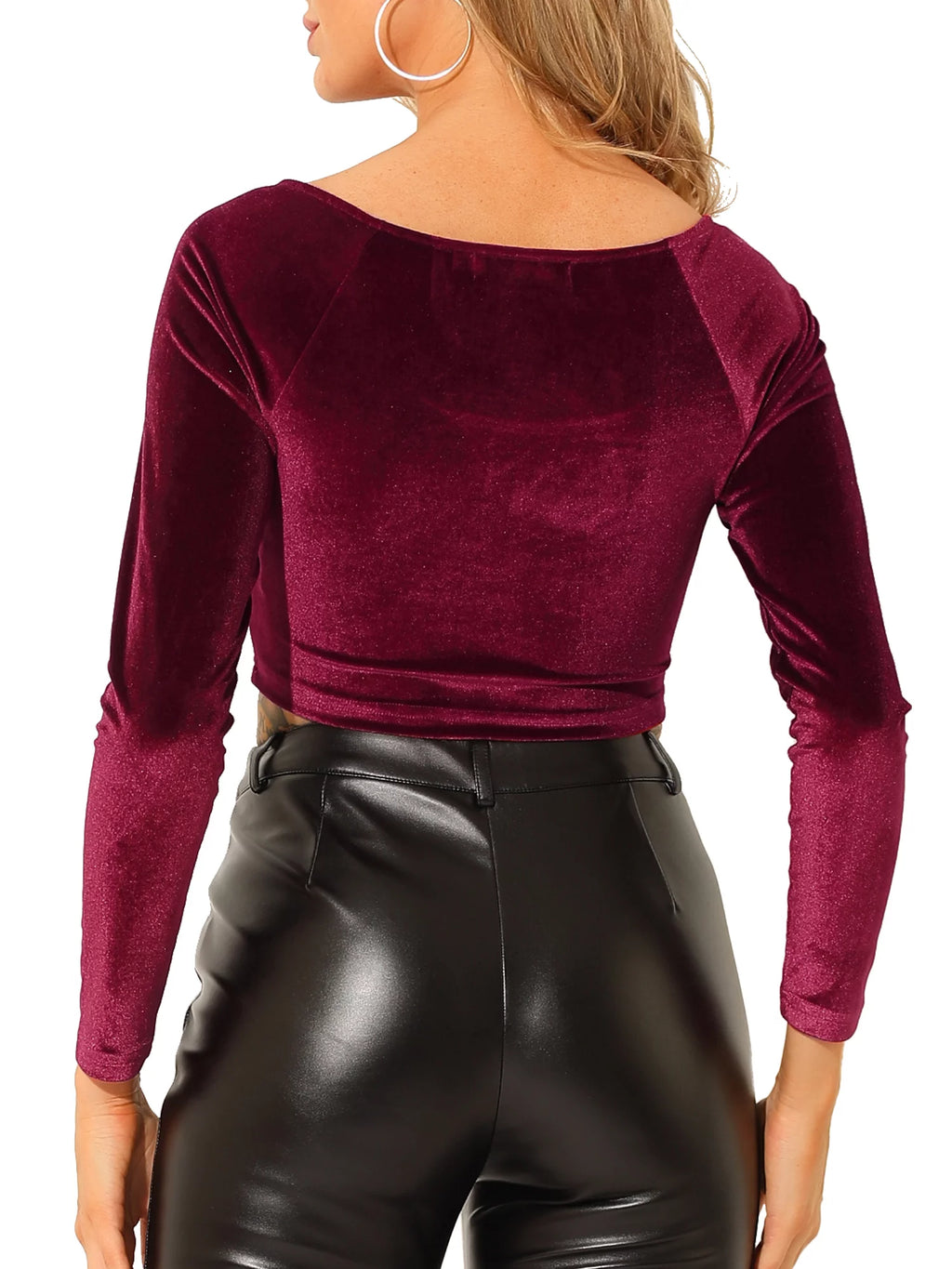 Velvet Long Sleeve Off Shoulder Crop Top P59884