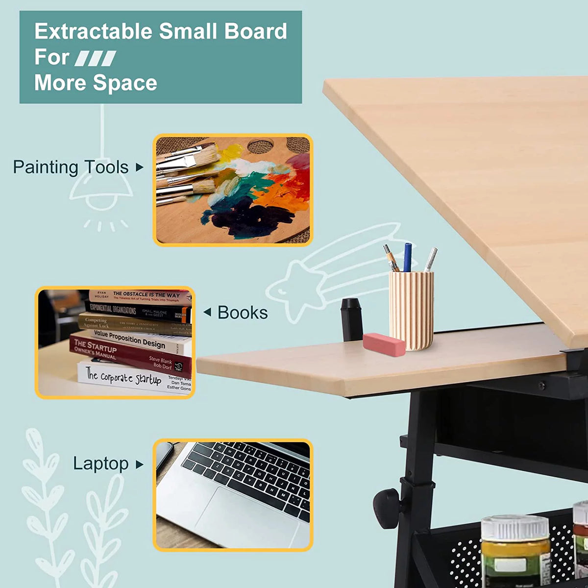 Height Adjustable Drafting Table with Stool and Storage Drawer A897240