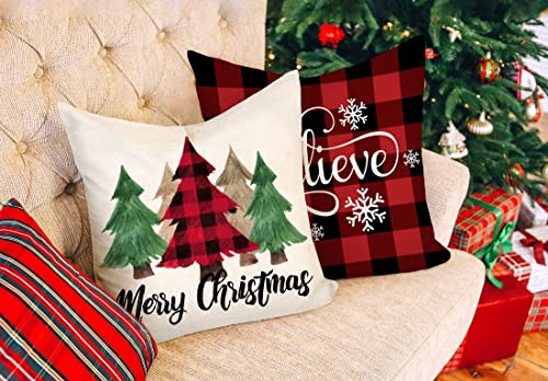 Buffalo Check 18x18 Set of 4 Red Black Throw Pillow Covers D55263