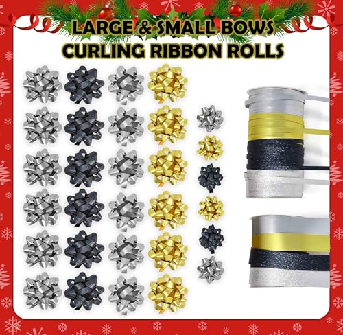 32 Pcs Multi Colored Gift Bows and 8 Curling Ribbon Rolls L660920