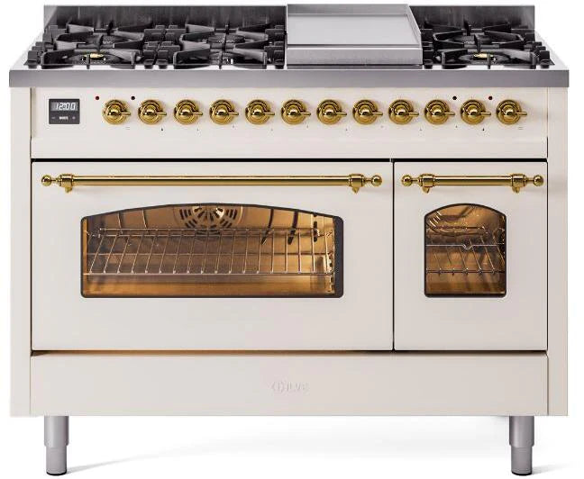 48 Dual Fuel Propane Gas Range Antique White Brass Trim Q14631